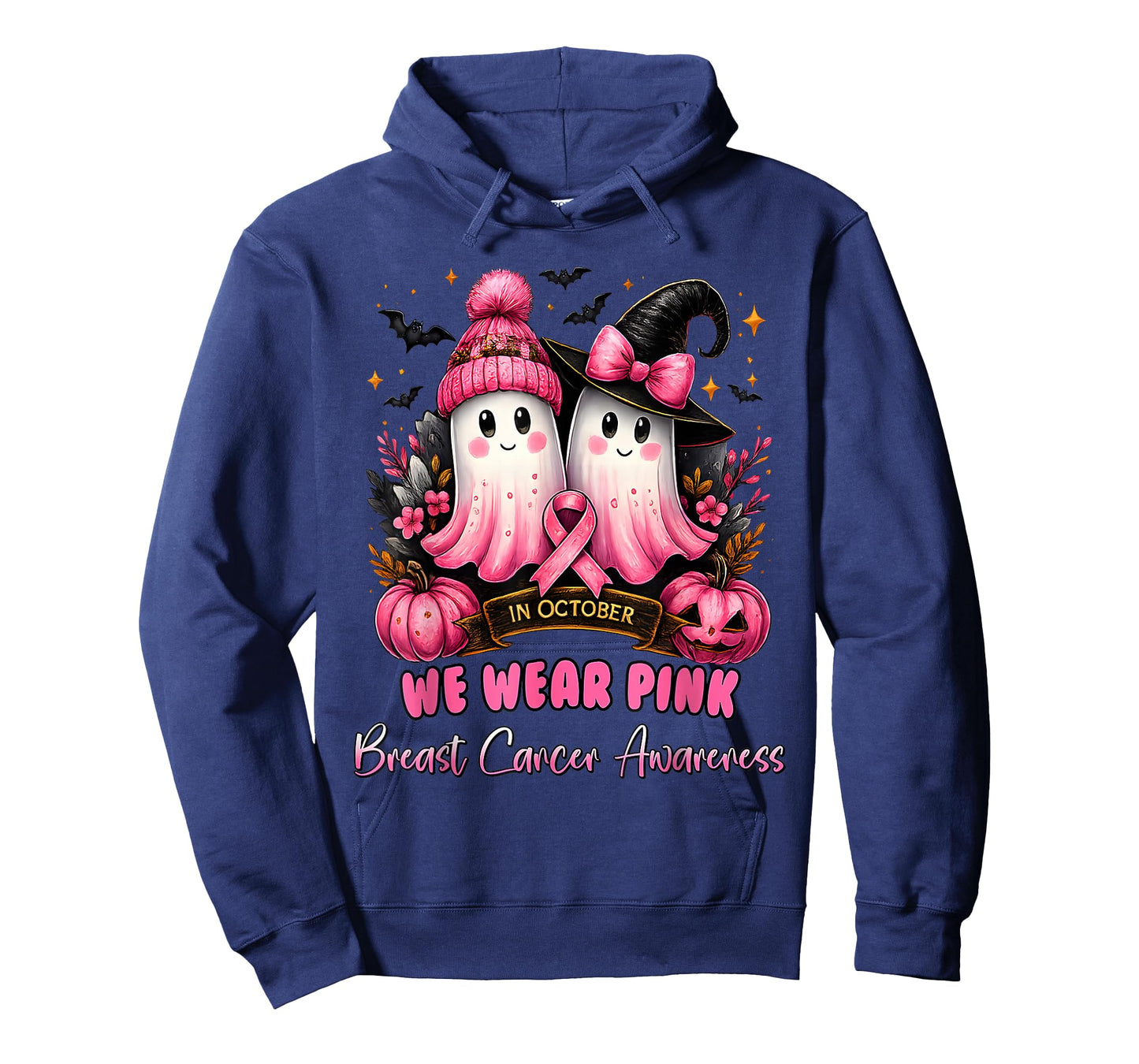 in October We Wear Pink Ghost Witch Breast Cancer Awareness T-Shirt