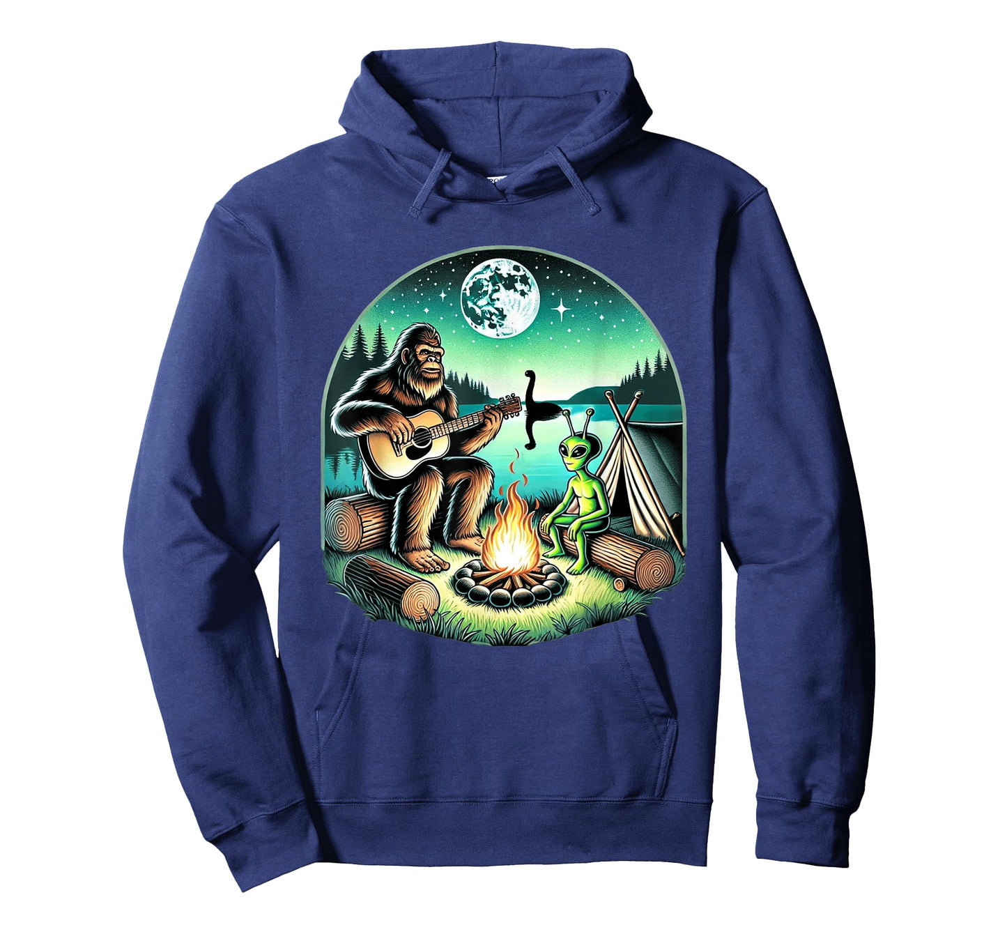 Alien and Bigfoot Loch Ness Campfire Sasquatch T-Shirt
