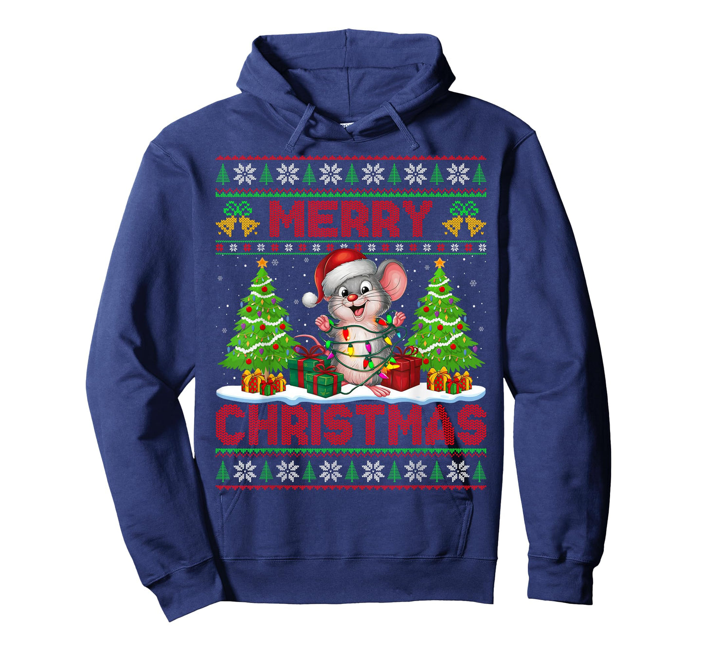Rat Mouse Ugly Christmas Sweaters Funny Santa Lights Xmas T-Shirt