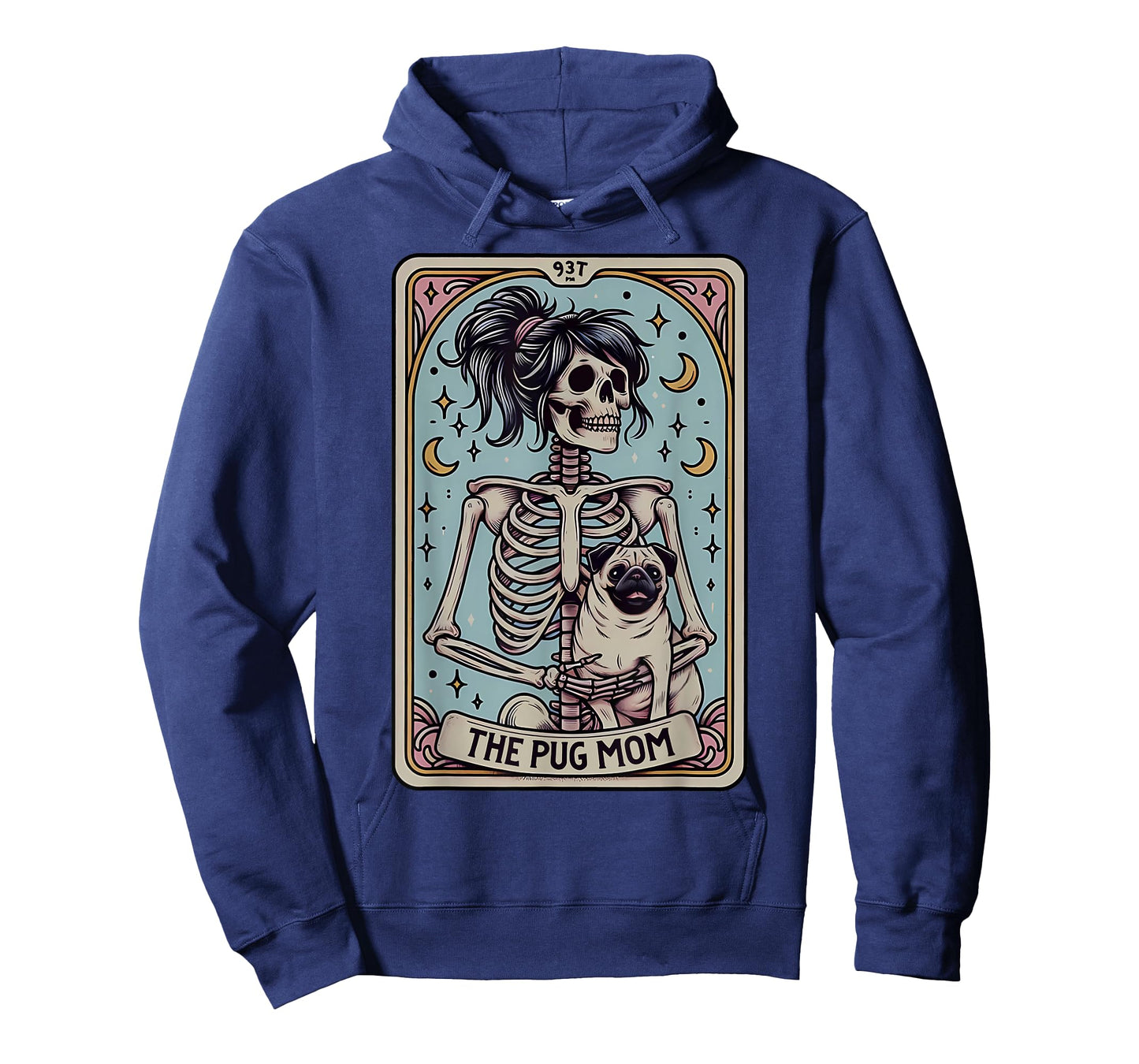 Funny Skeleton Halloween Pug Mom Tarot Card Witchy Vibes T-Shirt