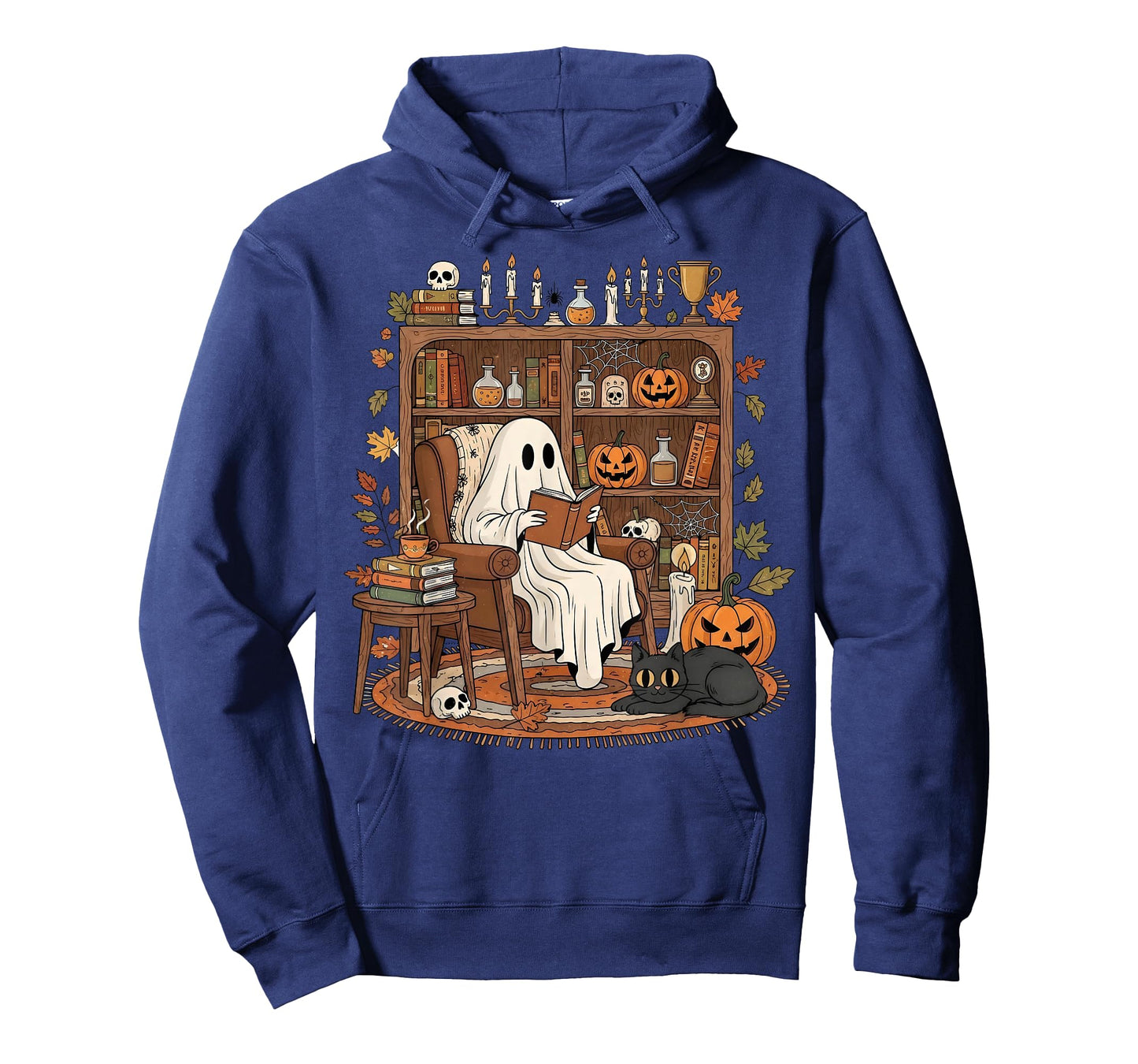 Vintage Ghost Book Reading Pumpkin Gothic Halloween Teachers T-Shirt
