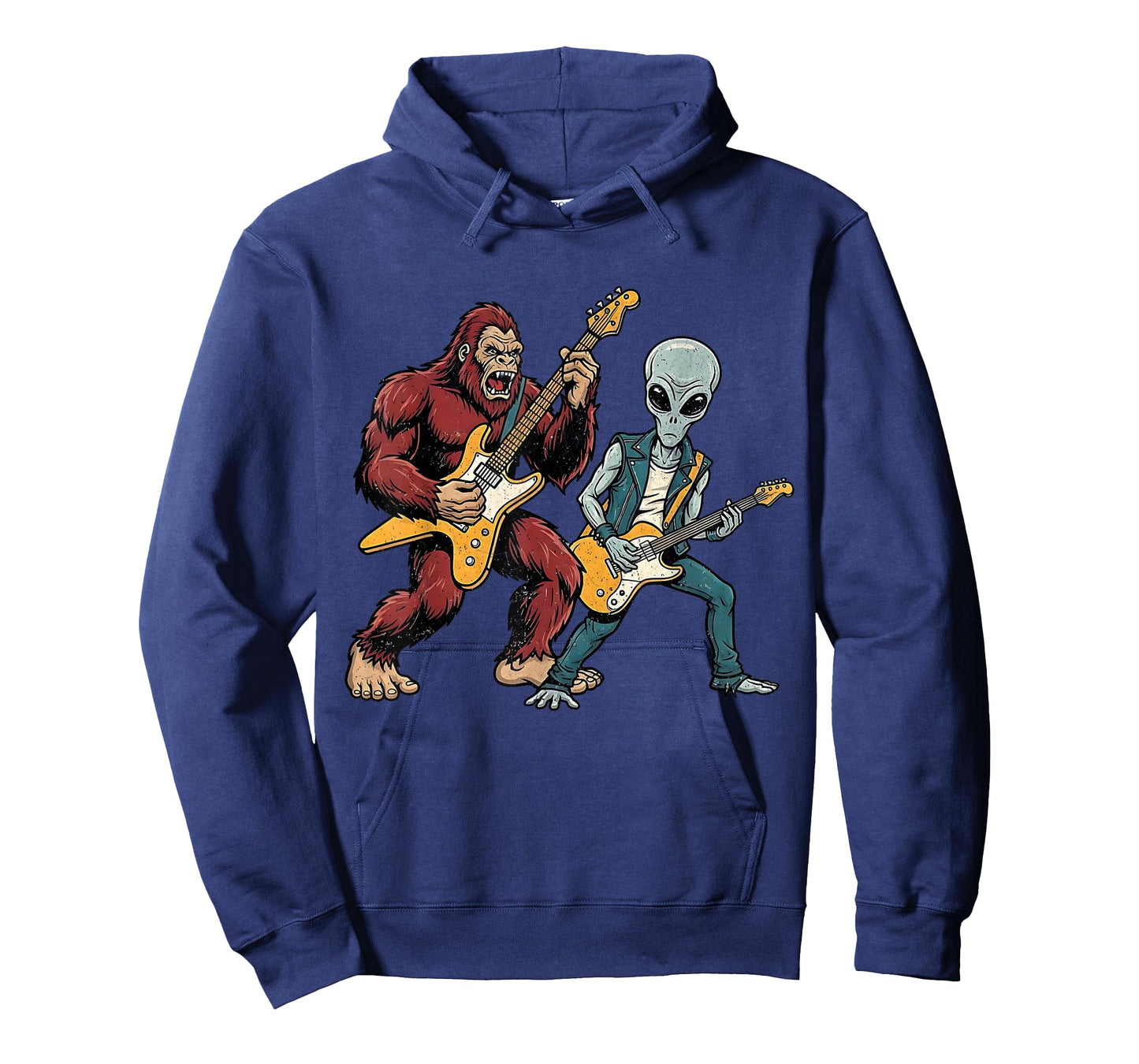 Funny Bigfoot and Alien Playing Guitar Rock Music Musicians T-Shirt