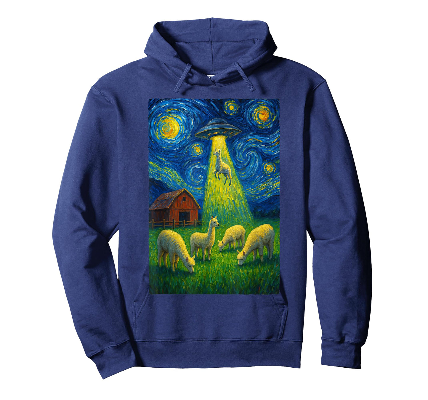 Llama Alien UFO Abduction Starry Night Farmers T-Shirt