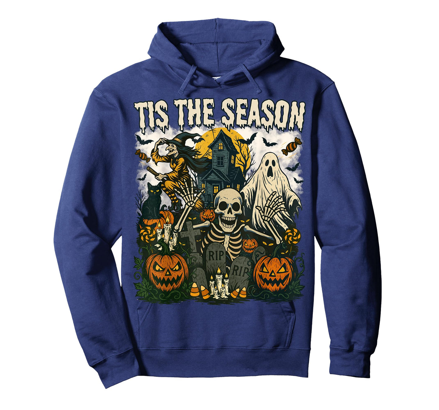 Vintage Tis The Season Halloween Skeleton Ghost Vibes Retro T-Shirt