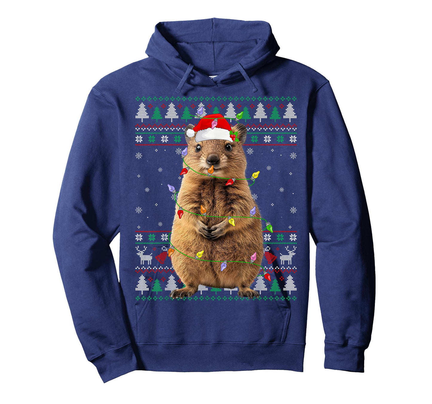 Quokka Christmas Lights Ugly Sweater Santa Hat Quokka Xmas T-Shirt