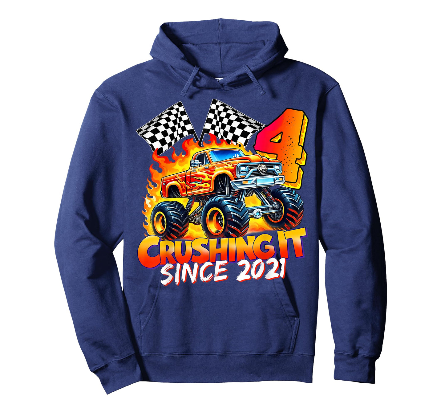 Monster Truck Birthday 4 Year Old Born 2021 4th Party Boys T-Shirt
