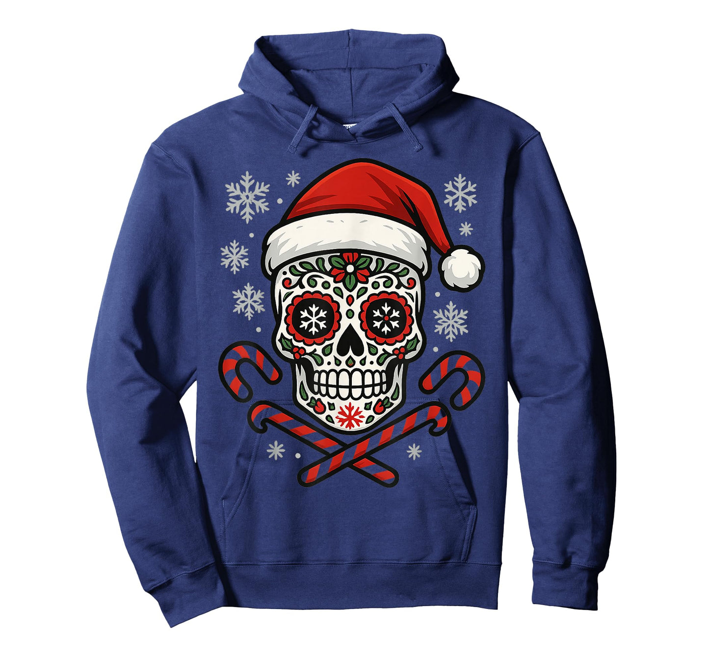 Christmas Sugar Calavera Skull Santa Hat Candy Cane Funny T-Shirt