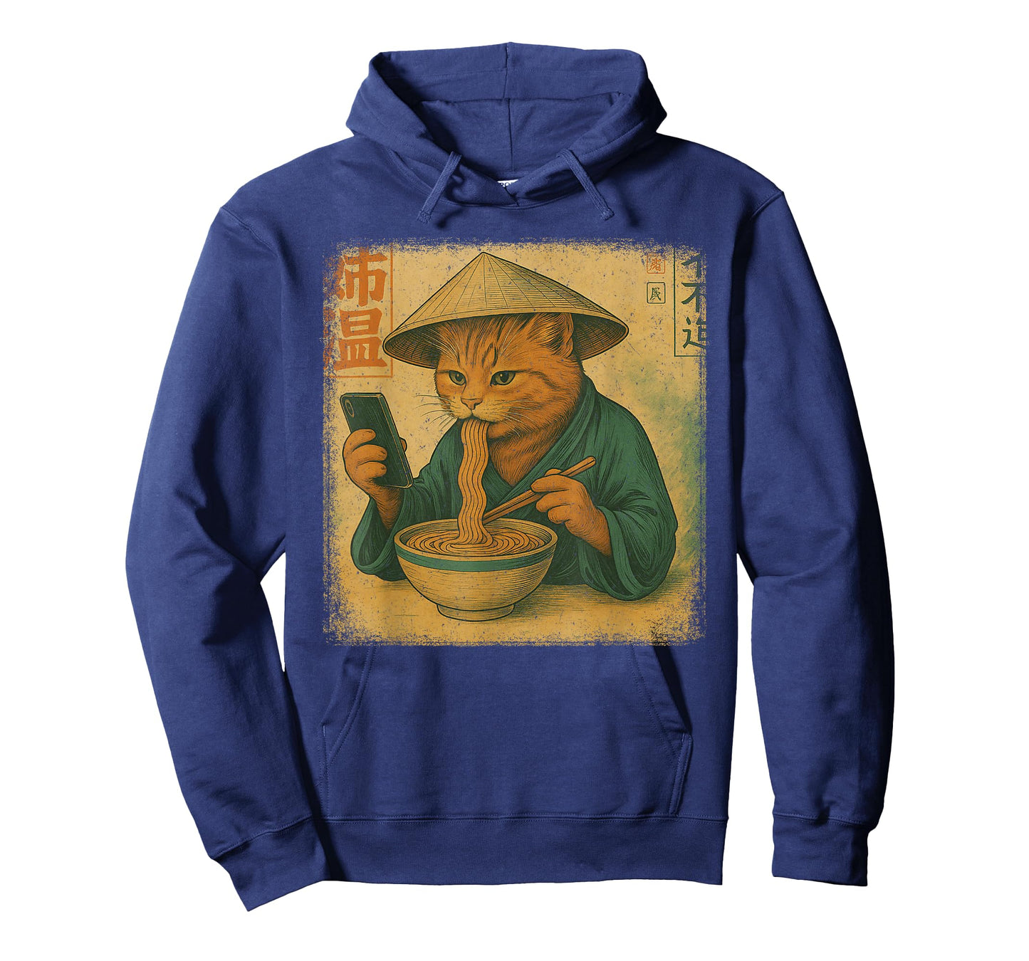 Funny Japanese cat Eat Ramen and Scroll Phone Anime Kitten T-Shirt