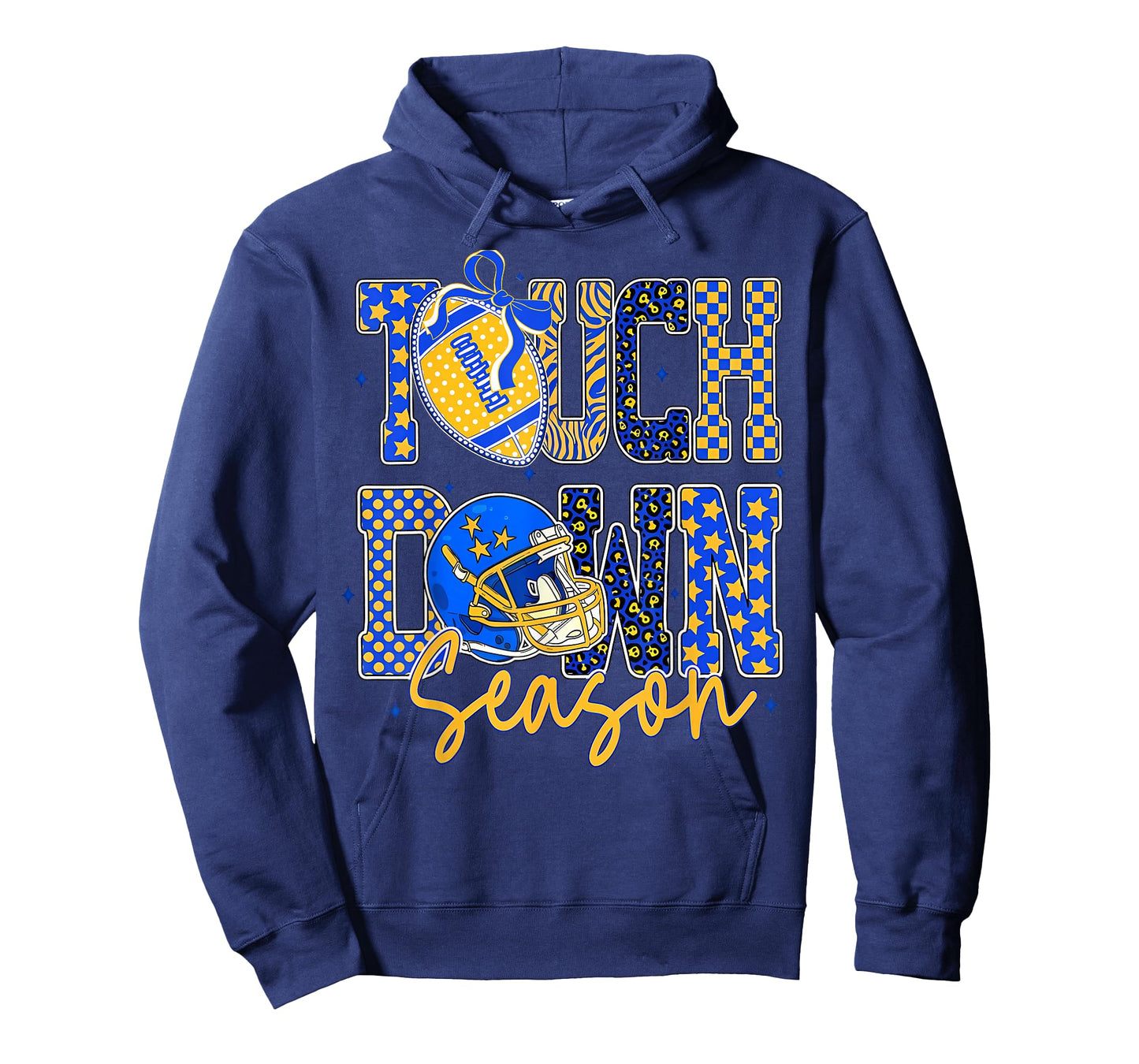 Leopard Blue Gold Checkered Football Touchdown Season T-Shirt
