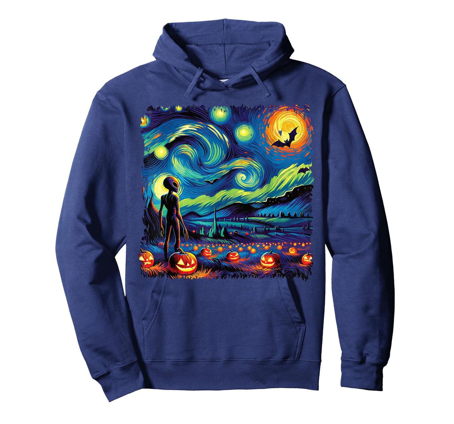 Van Gogh Starry Night Alien Man Halloween Fall Pumpkin Bats T-Shirt