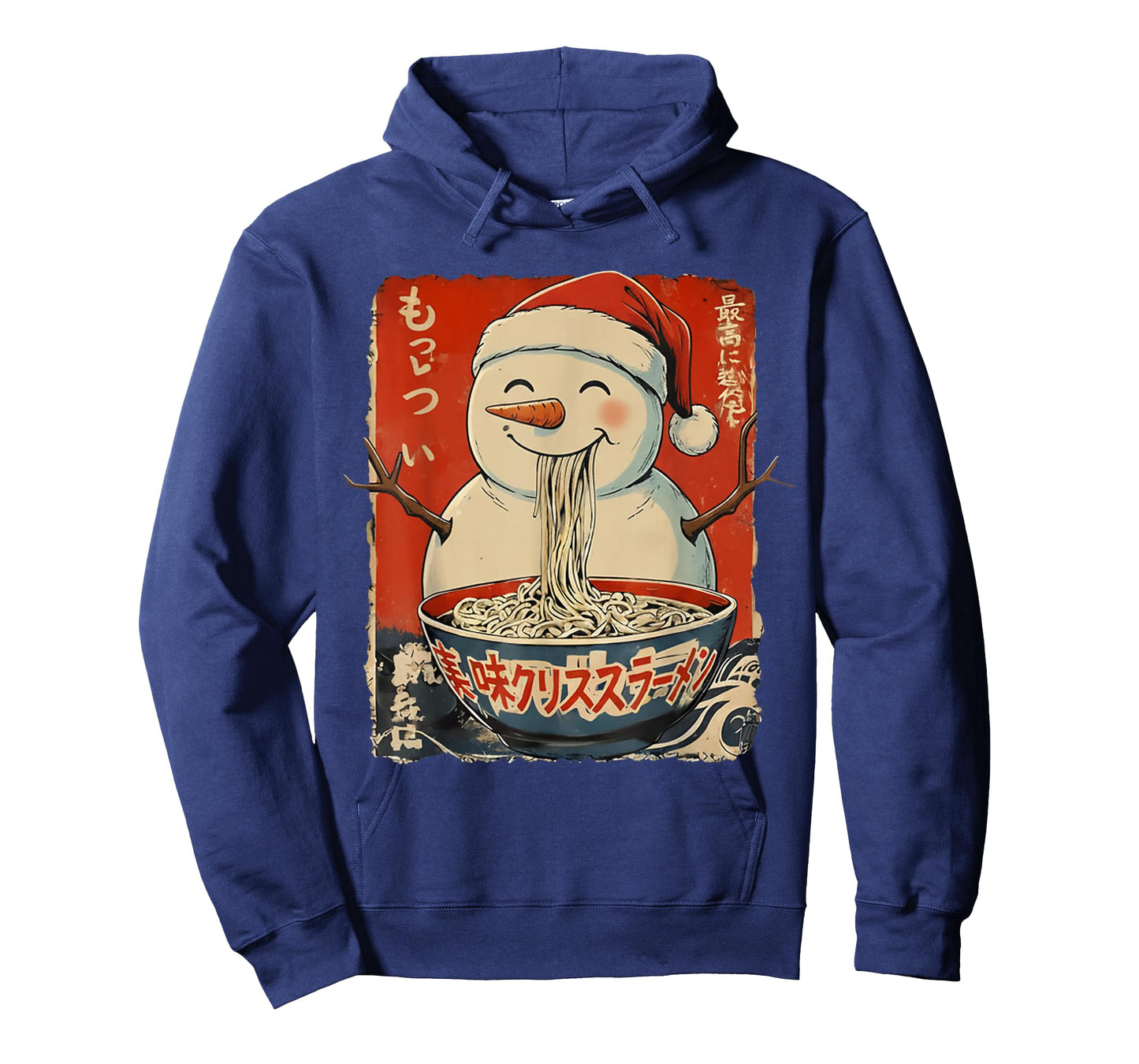 Snowman Eating Ramen Noodles Ukiyo-e Inspired Christmas T-Shirt