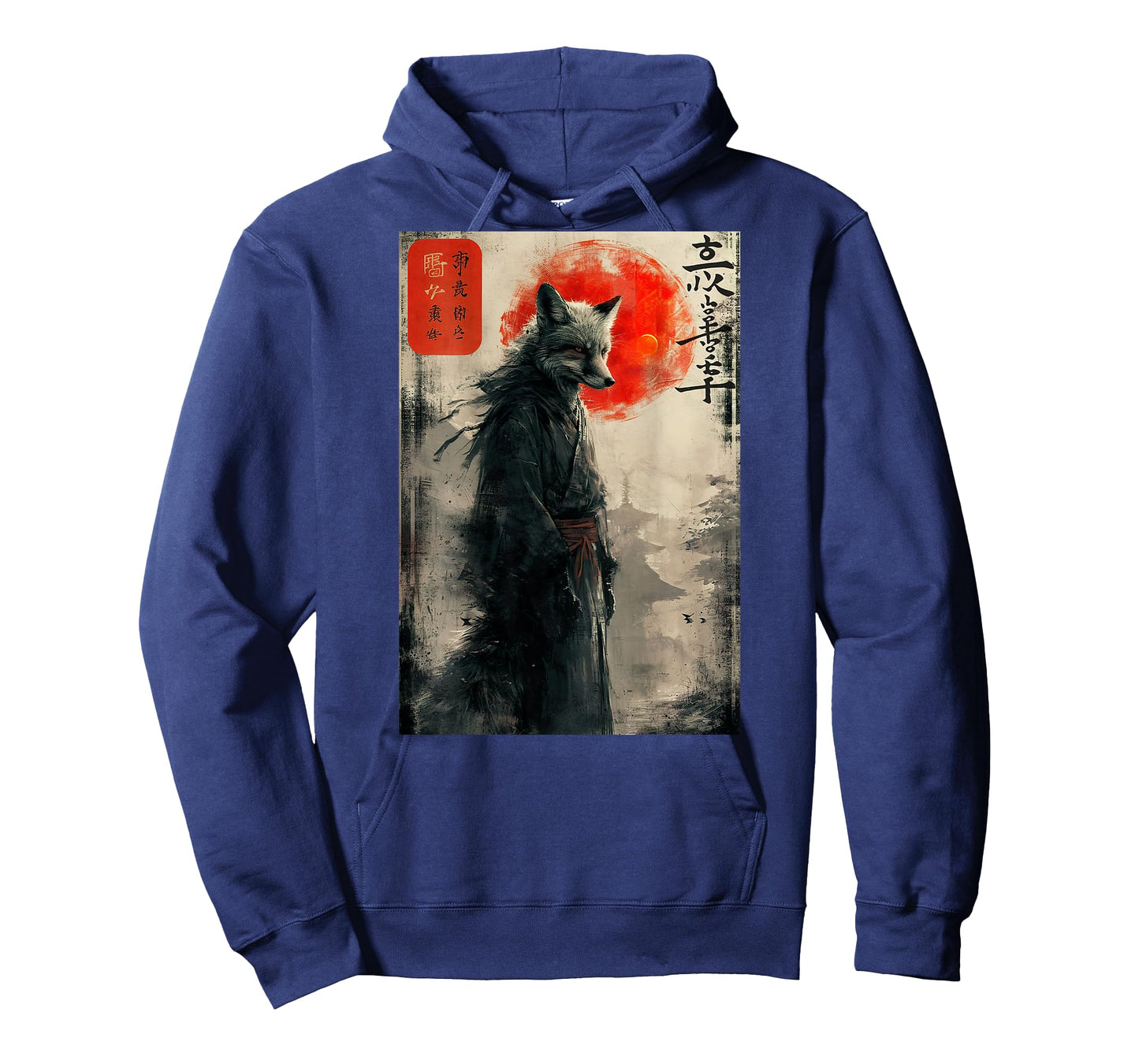 Japanese Woodblock Art of a Samurai Fox with Japanese (Back) T-Shirt