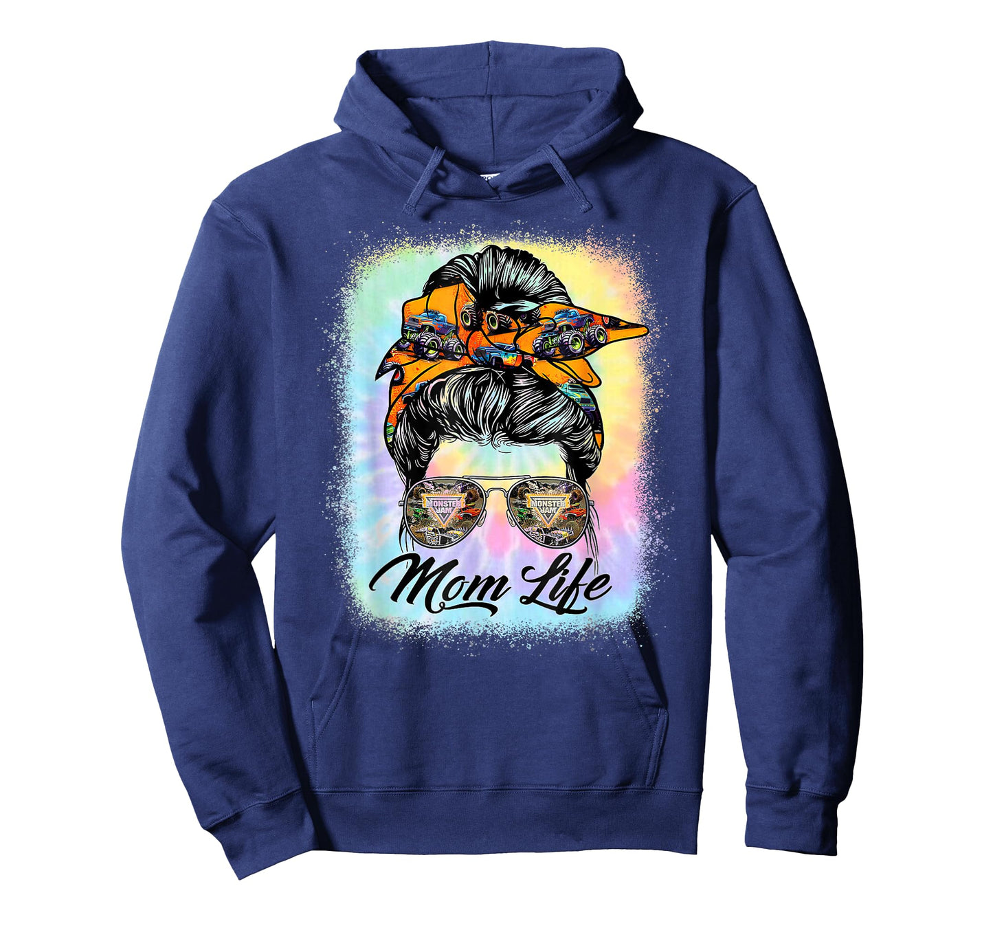 Messy Bun Woman & Monster Truck Mom Life Happy Tie Dye T-Shirt