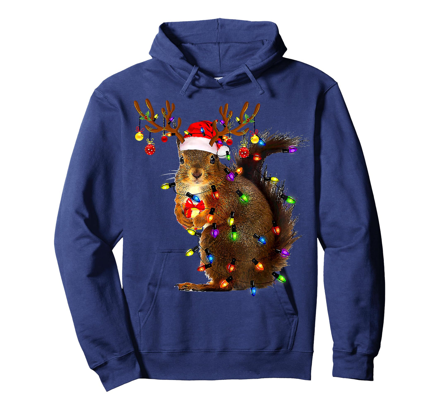 Funny Squirrel Christmas Tree Lights Reindeer Santa Hat Xmas T-Shirt
