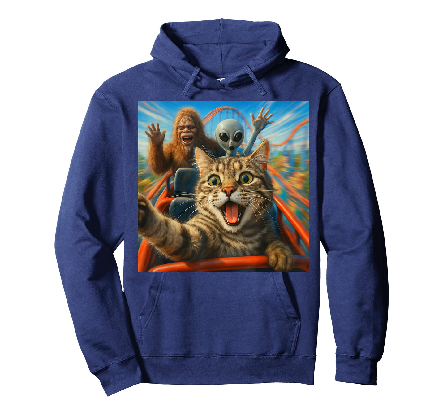Funny Cat Selfie with Big Foot & Alien Roller Coaster Meme T-Shirt