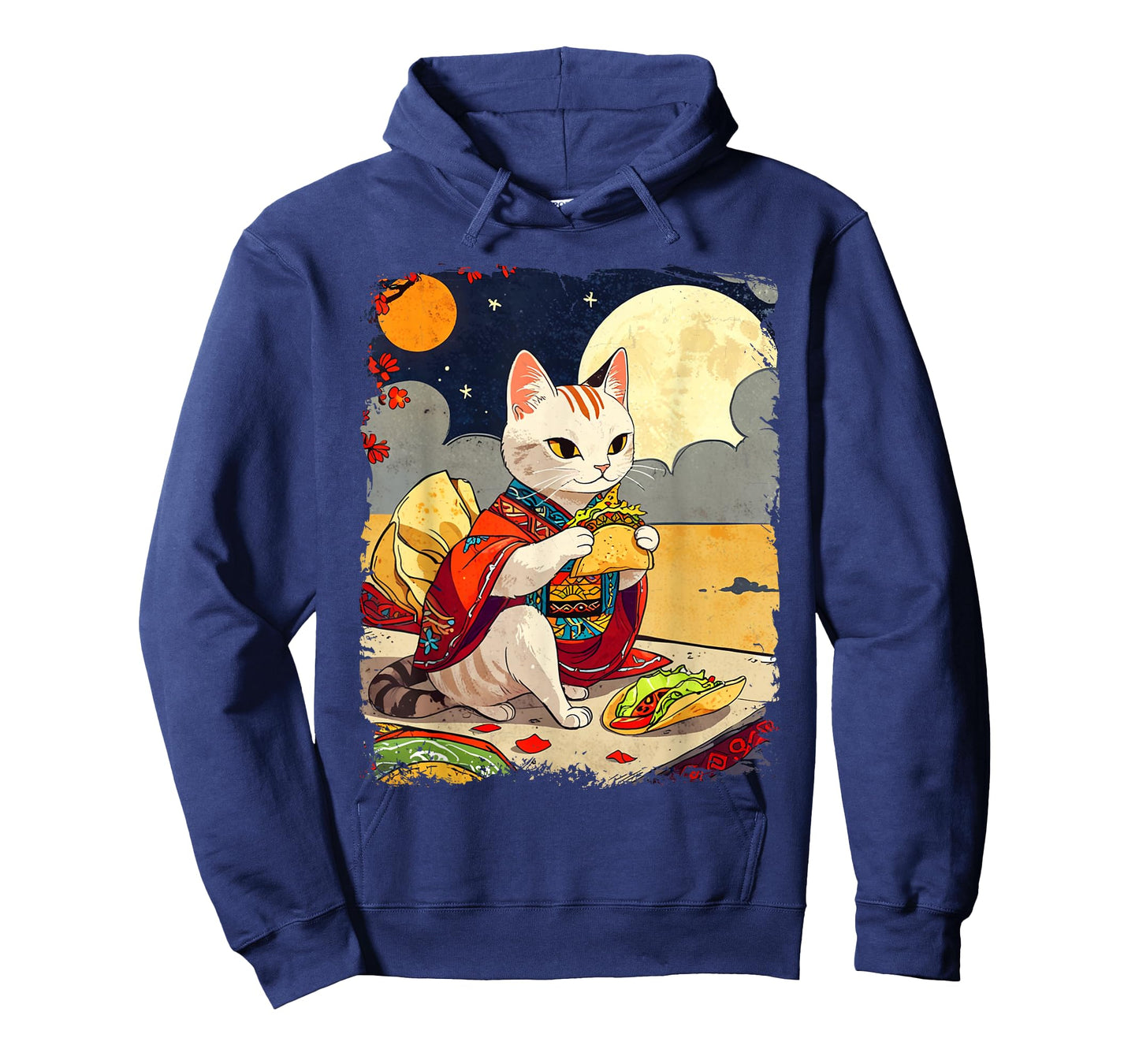 Cat Eating Tacos Funny Taco Cat Ukiyo-e Art Mexican Cat T-Shirt