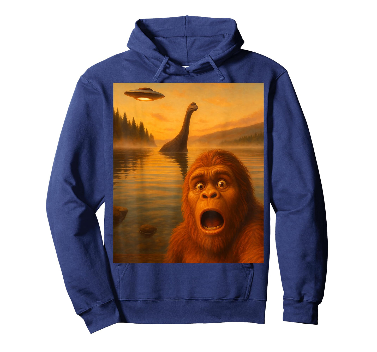 Bigfoot Selfie With Loch Ness UFO Alien Gifts Men Women Kids T-Shirt