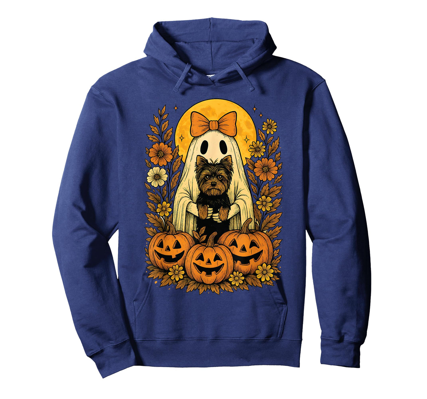 Floral Halloween Ghost Holding Yorkshire Terrier (Yorkie) T-Shirt