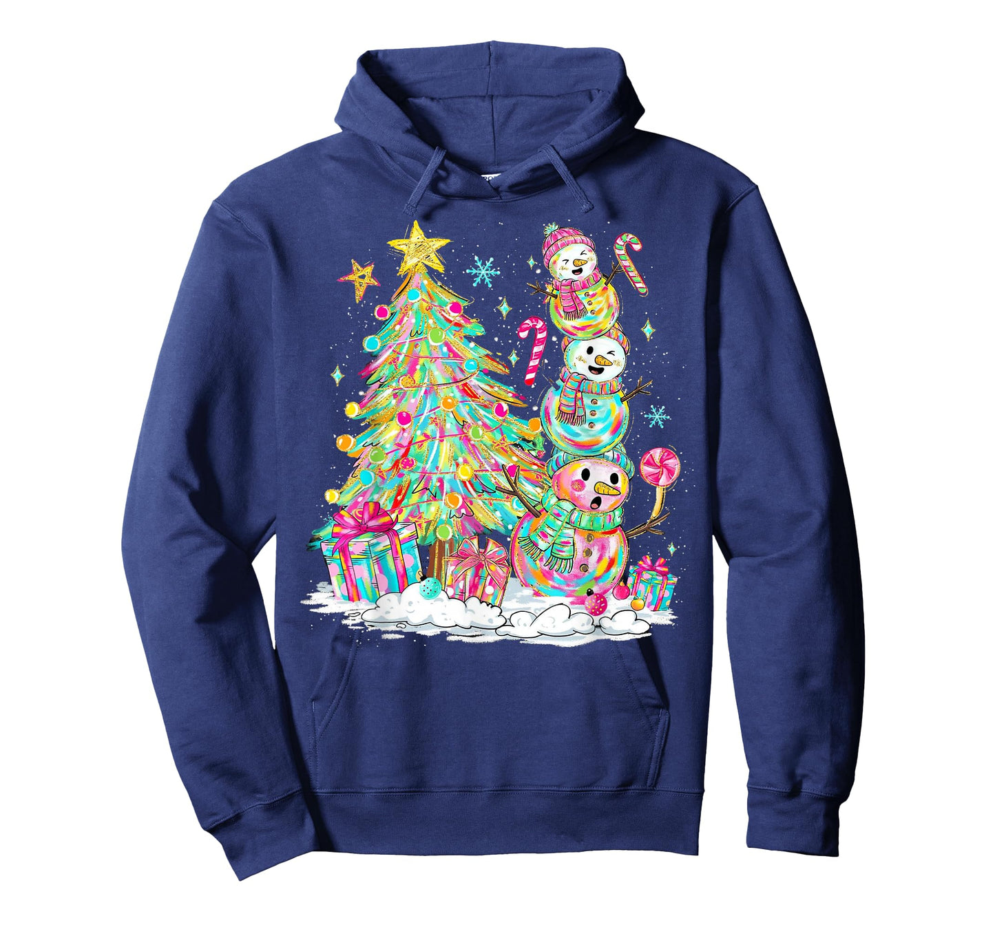 Colorful Christmas Snowman Scene for Kids Holiday Fun T-Shirt