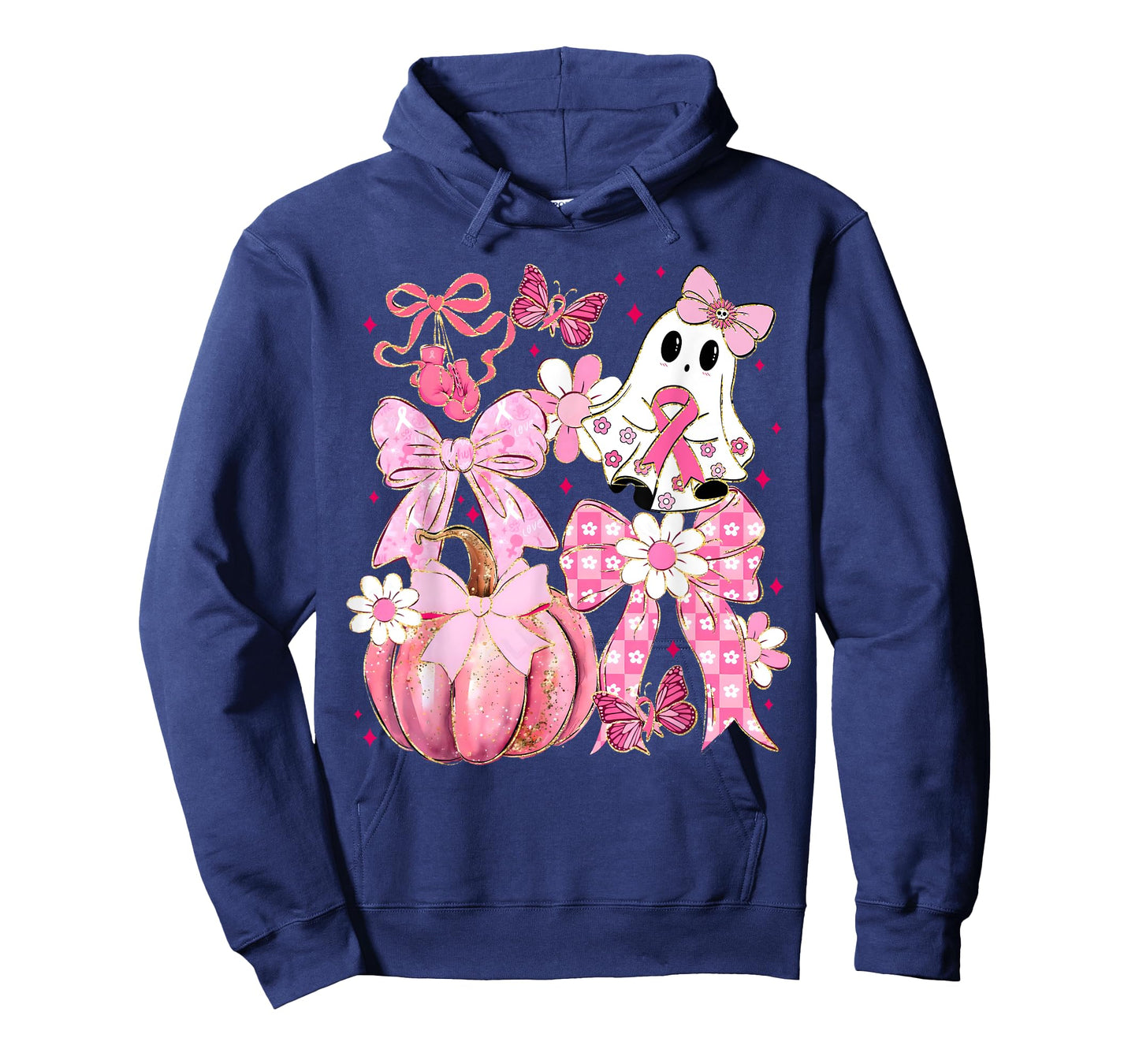 Pink Coquette Bow Ghost Halloween Breast Cancer Awareness T-Shirt