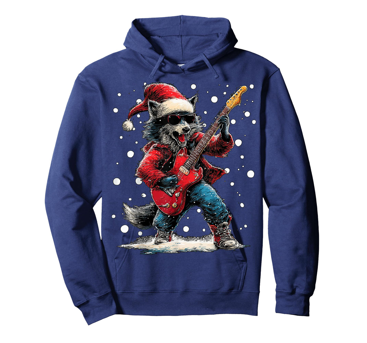 Christmas Wolf Playing Guitar Funny Musician Animal Music T-Shirt