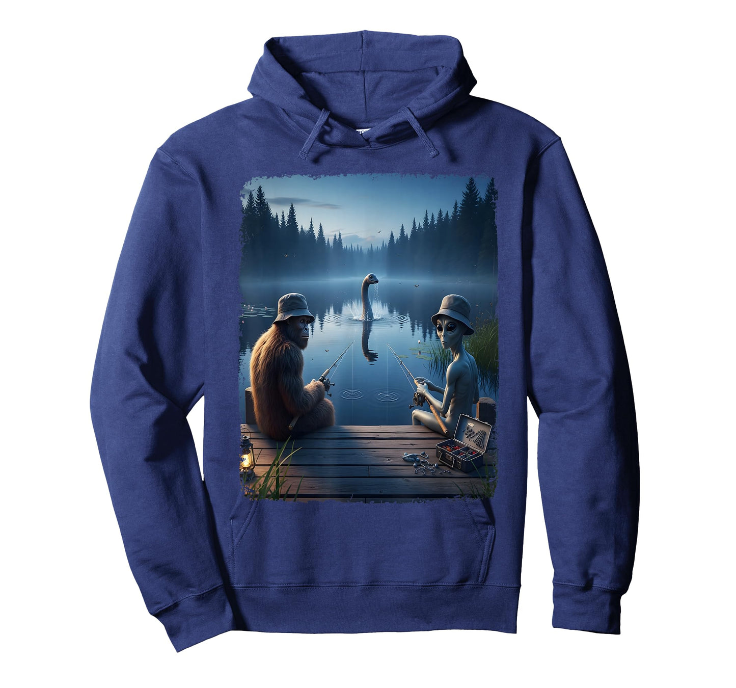Funny Cryptid Fishing Loch Ness Selfie Top Alien Bigfoot T-Shirt