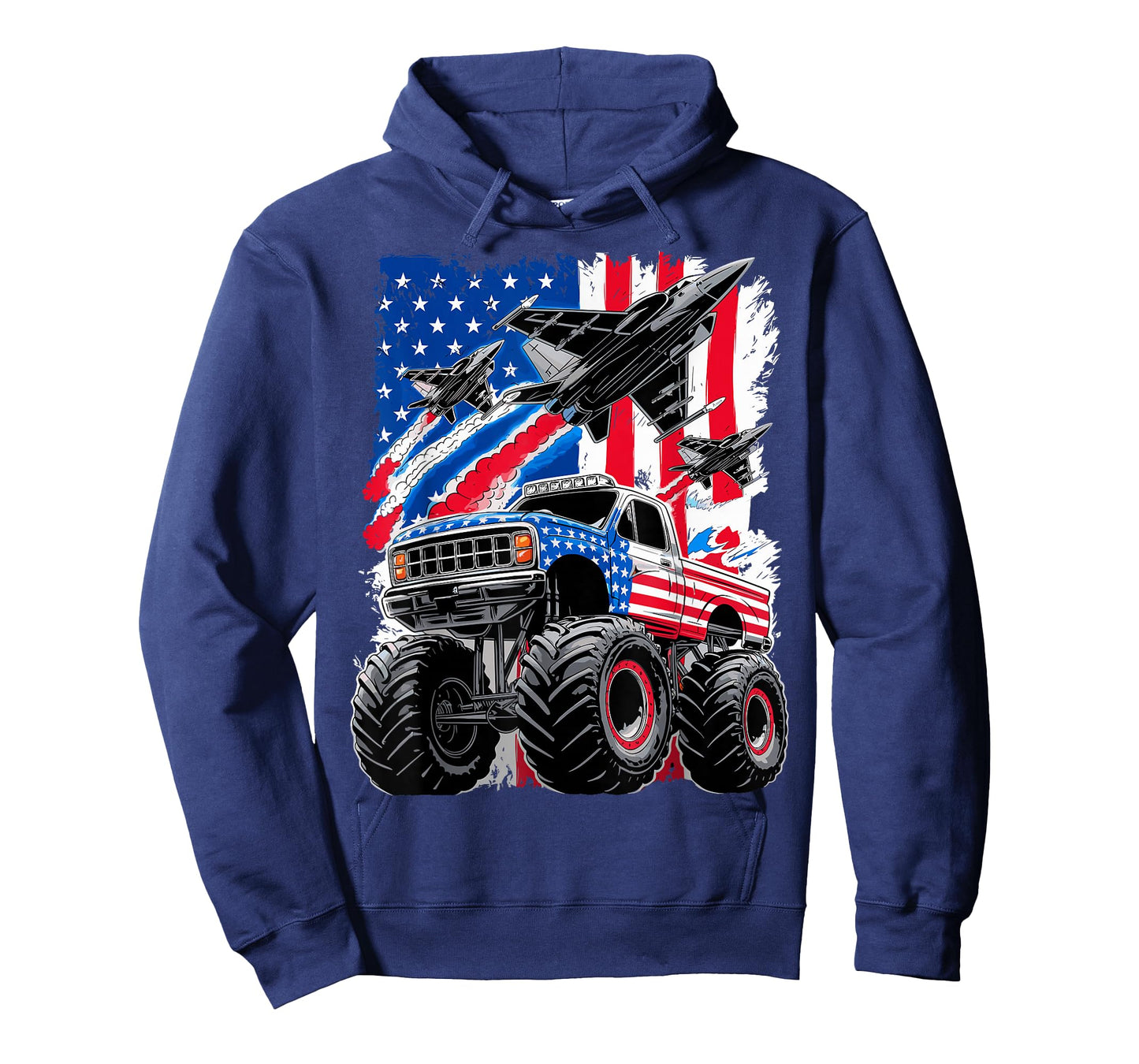 Monster Truck USA Flag Jet Fighter 4th of July T-Shirt