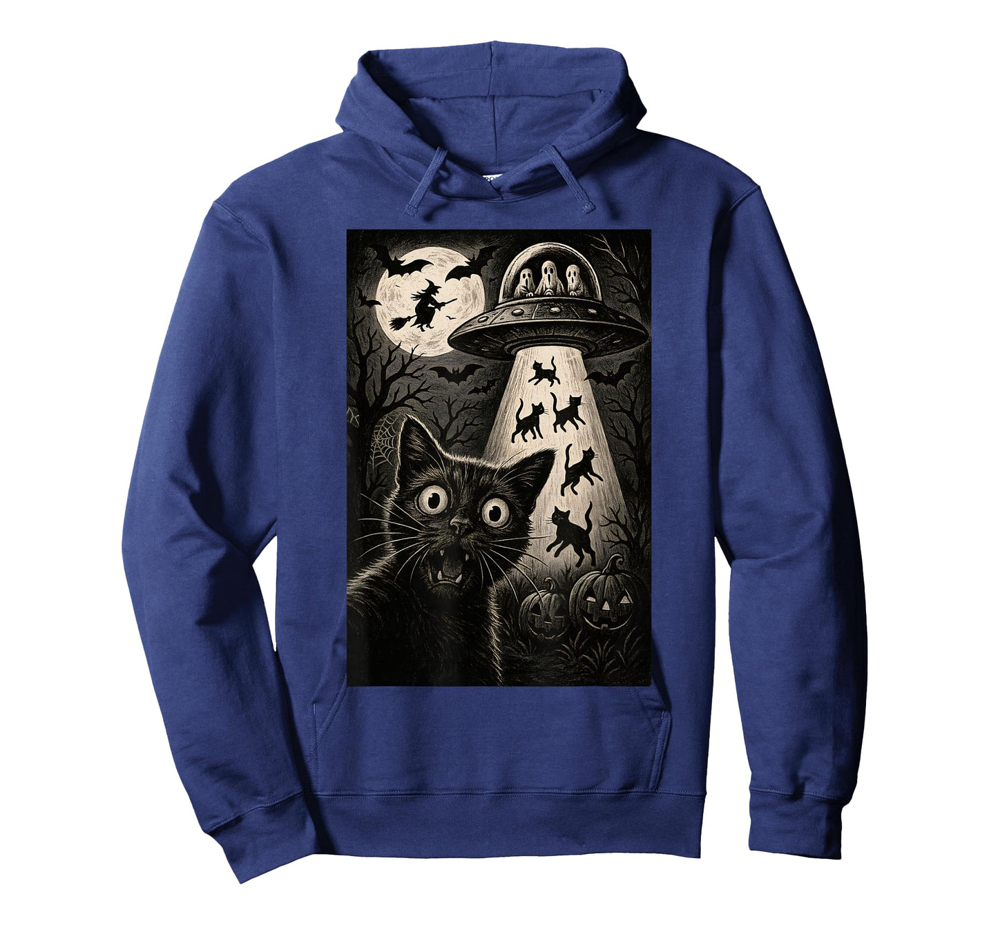 Halloween Cat Selfie Scary Alien Abduction Cats UFO Flying T-Shirt