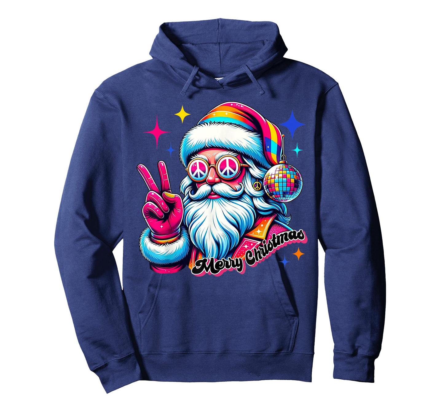 Colorful Santa Claus Peace Sign Hippie Christmas Holiday T-Shirt