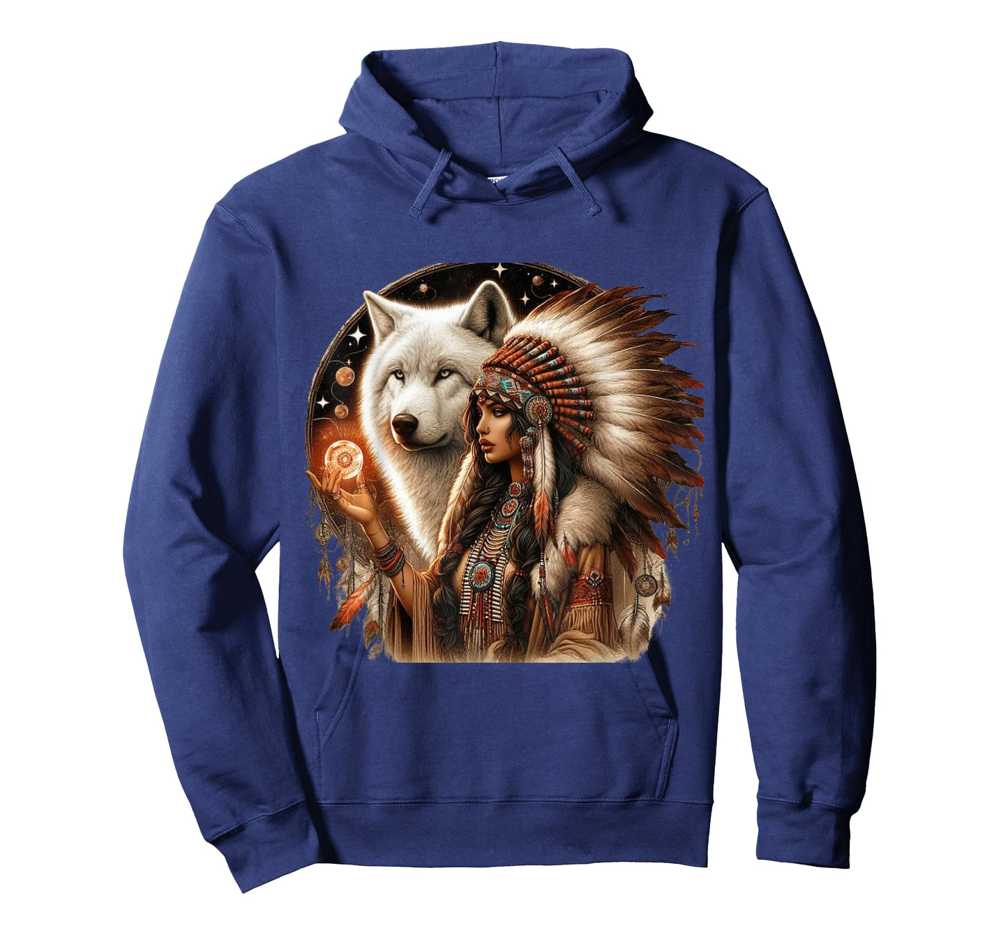 Indian Native American Woman With White Wolf Vitage Gifts T-Shirt