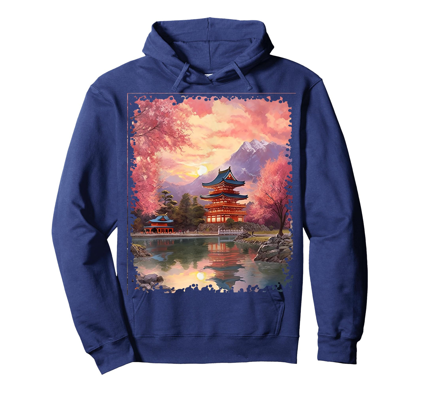 Vintage Japanese Flower Tee Mountain View Landscape Graphic T-Shirt