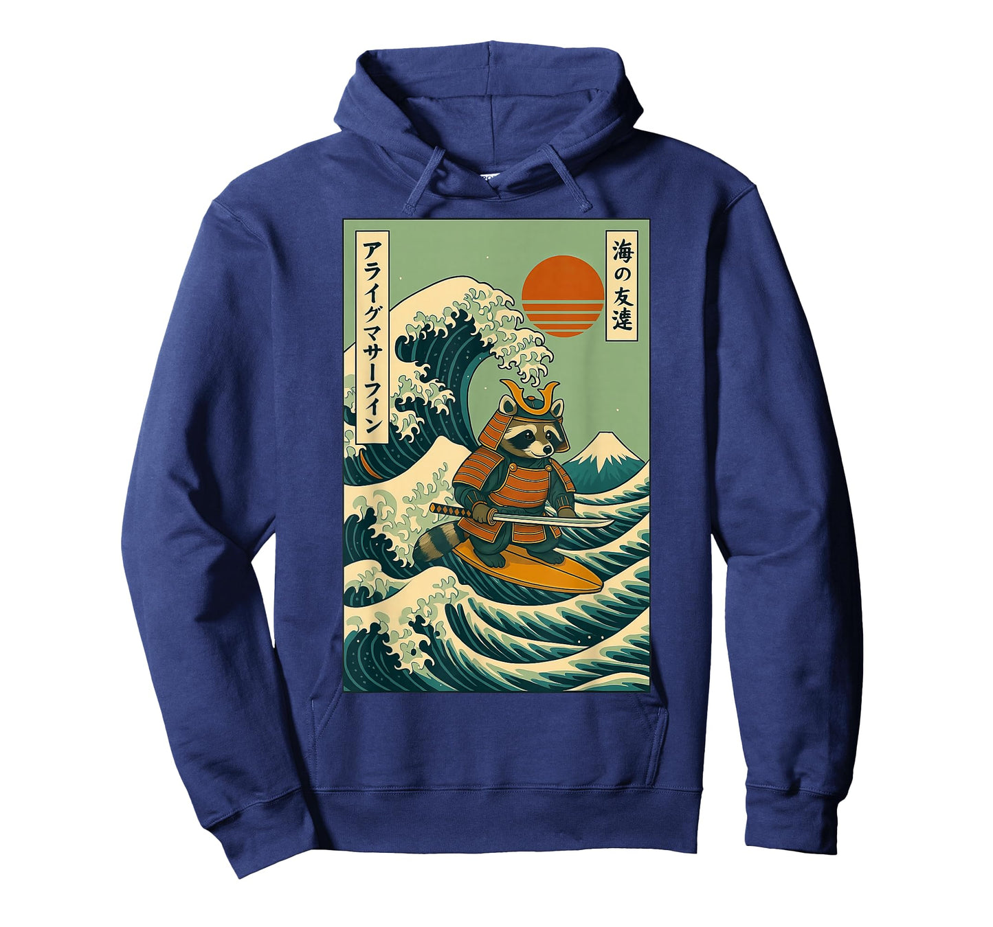 Raccoon Samurai Surfing Japanese Wave T-Shirt