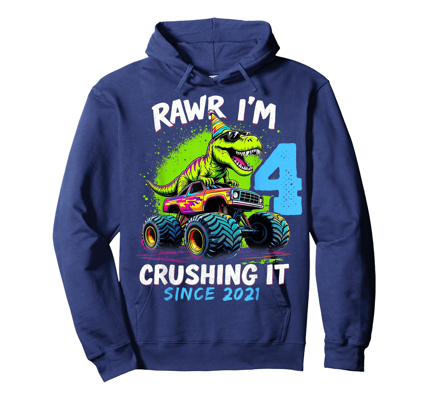 4th Birthday Monster Truck Dinosaur Party Boys Rawr I'm 4 T-Shirt