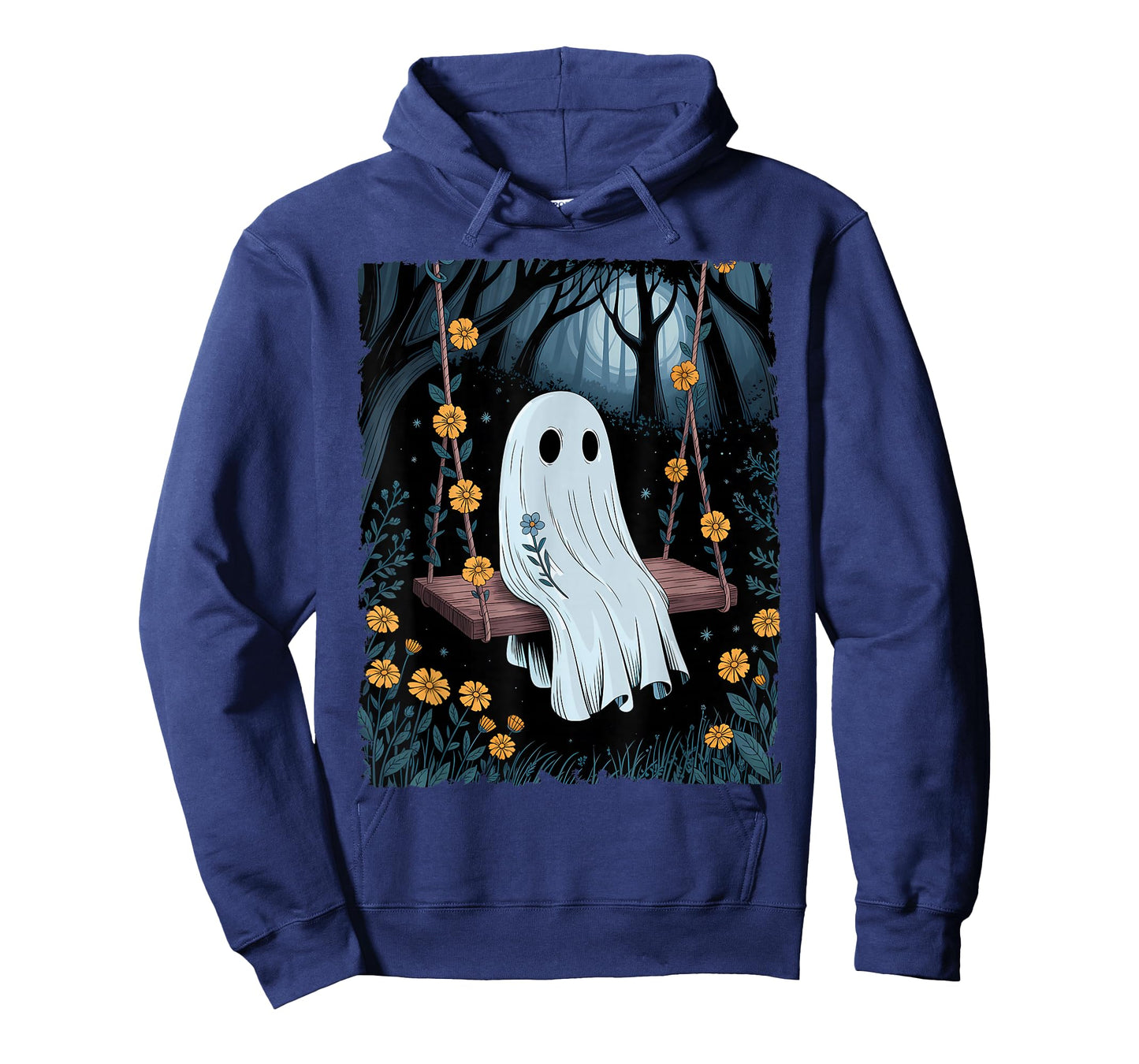 Vintage Ghost Swinging in Forest Night Halloween Floral T-Shirt