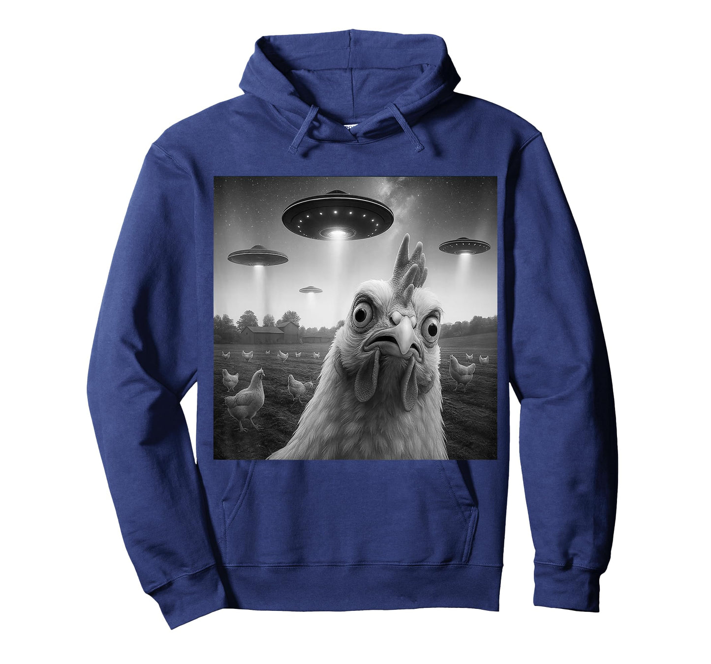 Chicken Rooster Funny Selfie Chicken with UFOs Weird Aliens T-Shirt