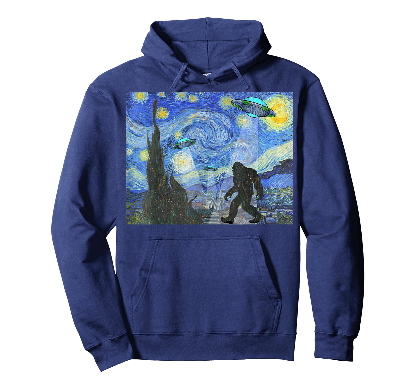 Starry Night Sasquatch And UFO Aliens Bigfoot Graphic T-Shirt
