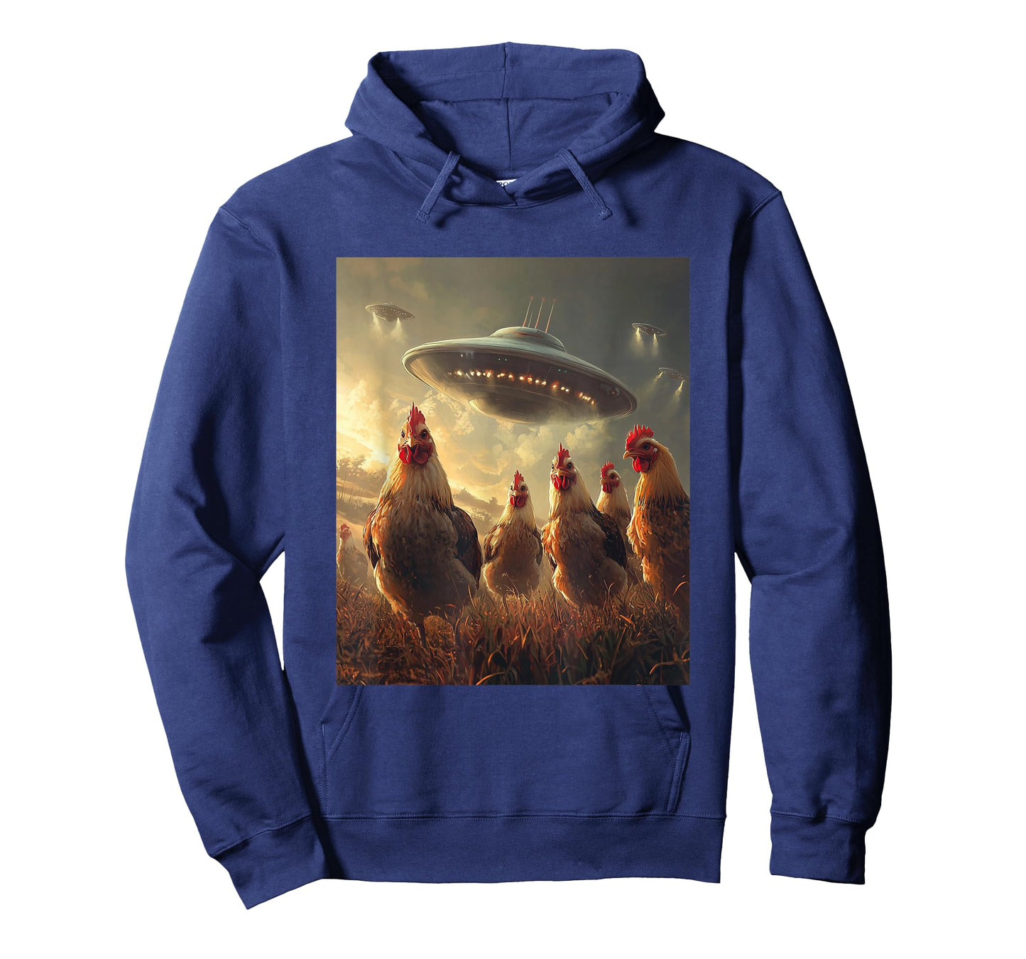Chicken Selfie with UFOs Aliens Funny Graphic T-Shirt