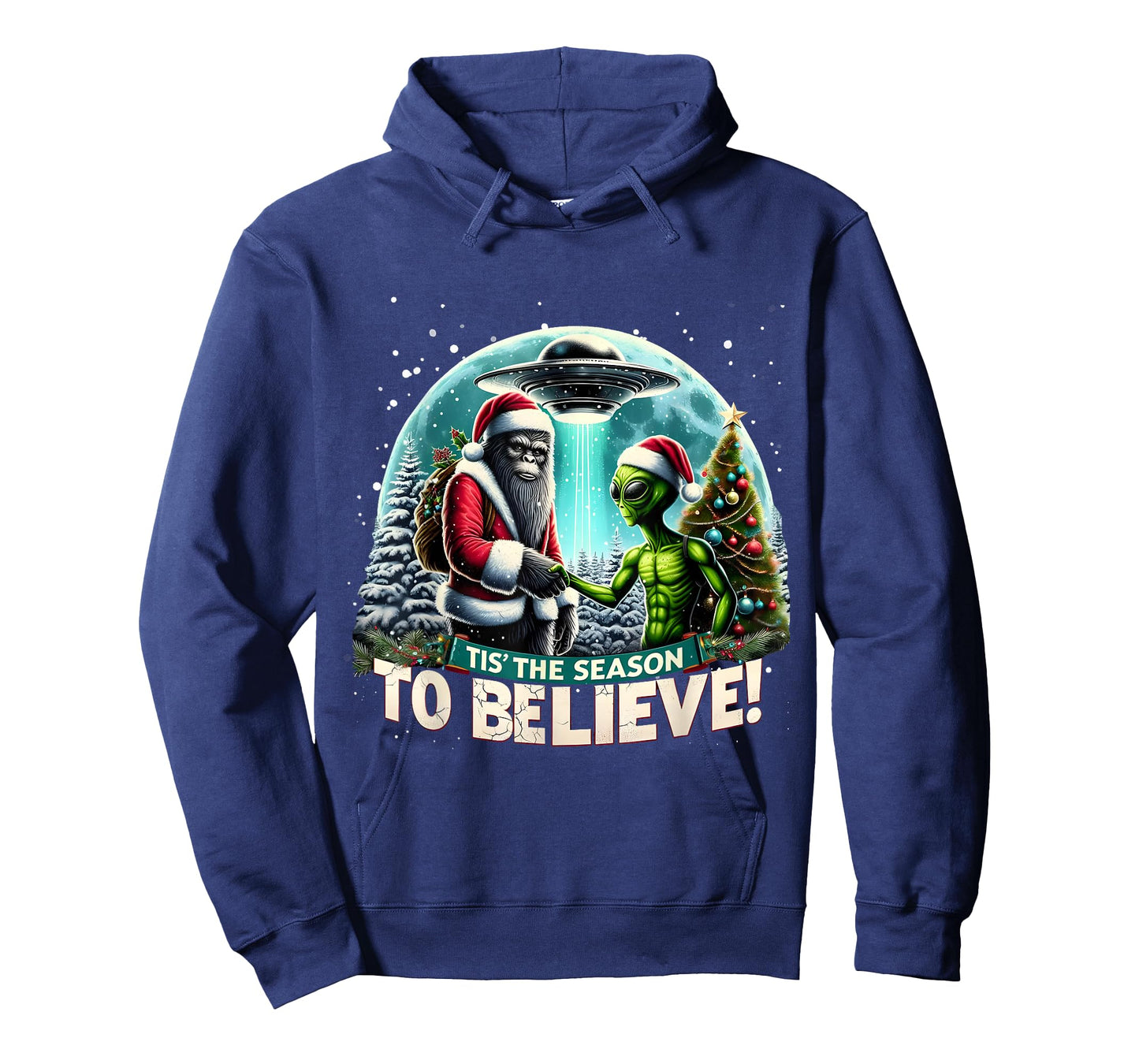 Tis The Season to Believe Funny Christmas Alien Bigfoot Art T-Shirt