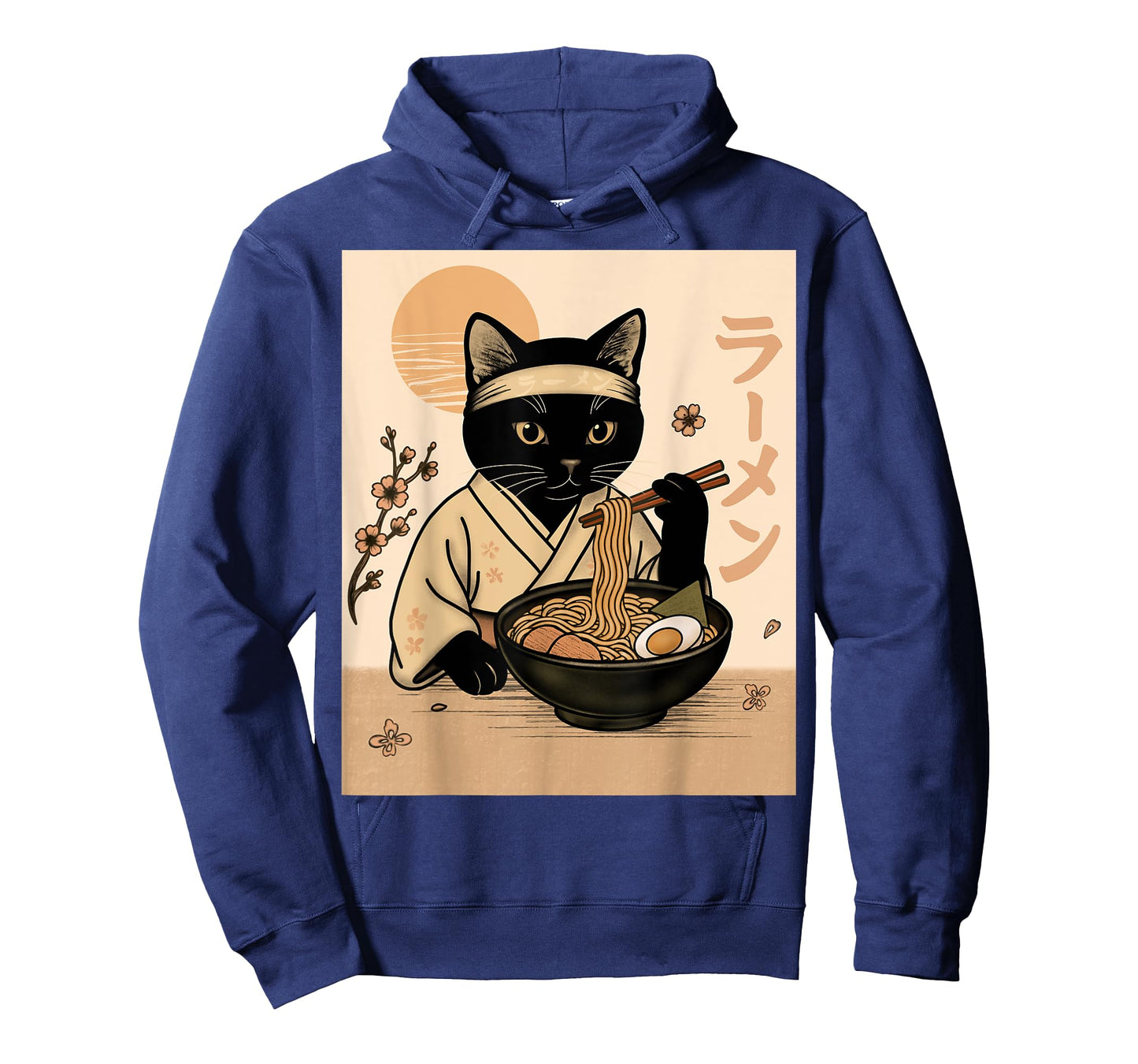 Samurai Cat Eating Ramen in Kimono Japanese Food Art T-Shirt
