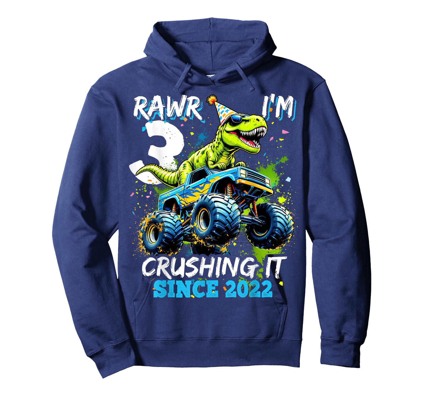 3rd Birthday Monster Truck Dinosaur Party Boys Rawr I'm 3 T-Shirt