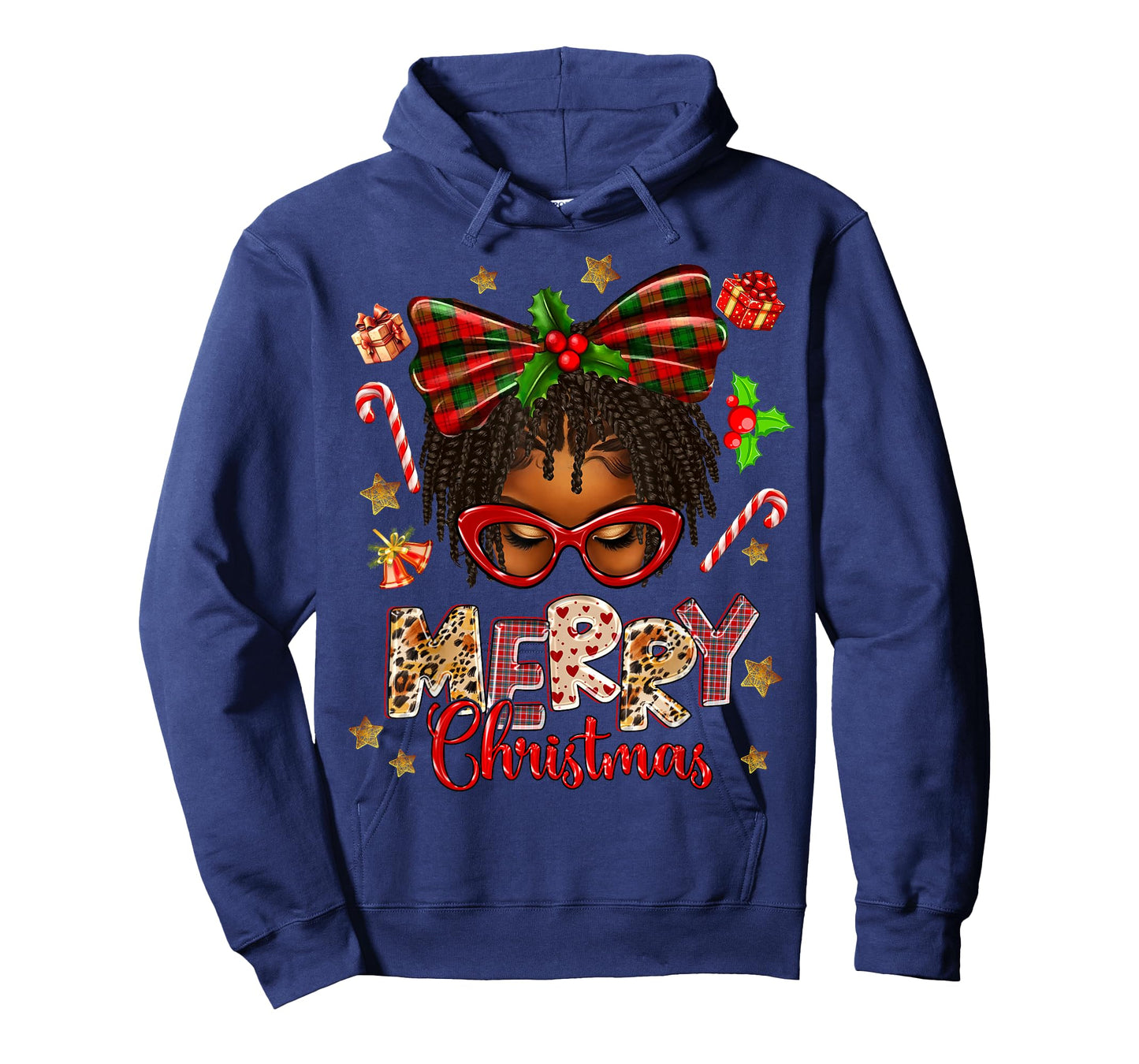 African American Woman Locs Hair Santa Hat Merry Christmas T-Shirt