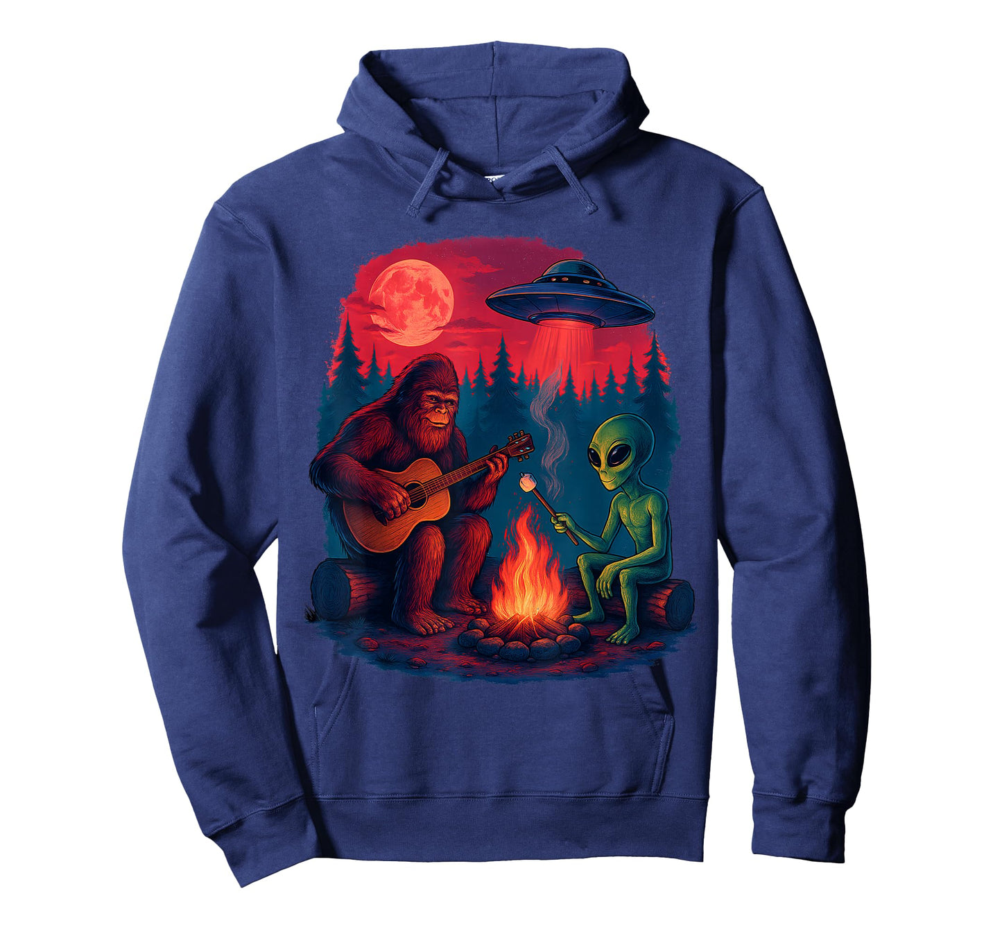 Alien Bigfoot Campfire Moon UFO Sasquatch Adventure Hiking T-Shirt