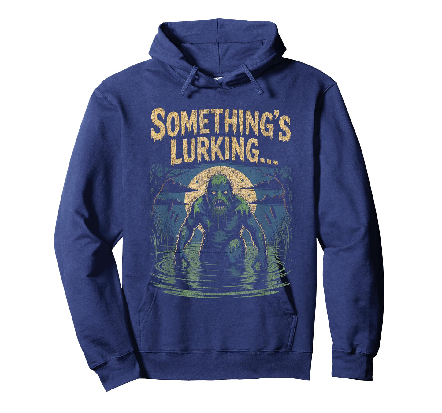 Swamp Creature Emerging from Water Under Full Moon Halloween T-Shirt