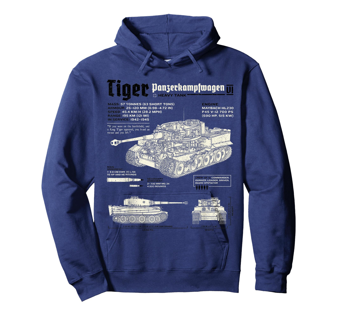 Tiger Tank Panzer World War 2 Blueprint T-Shirt