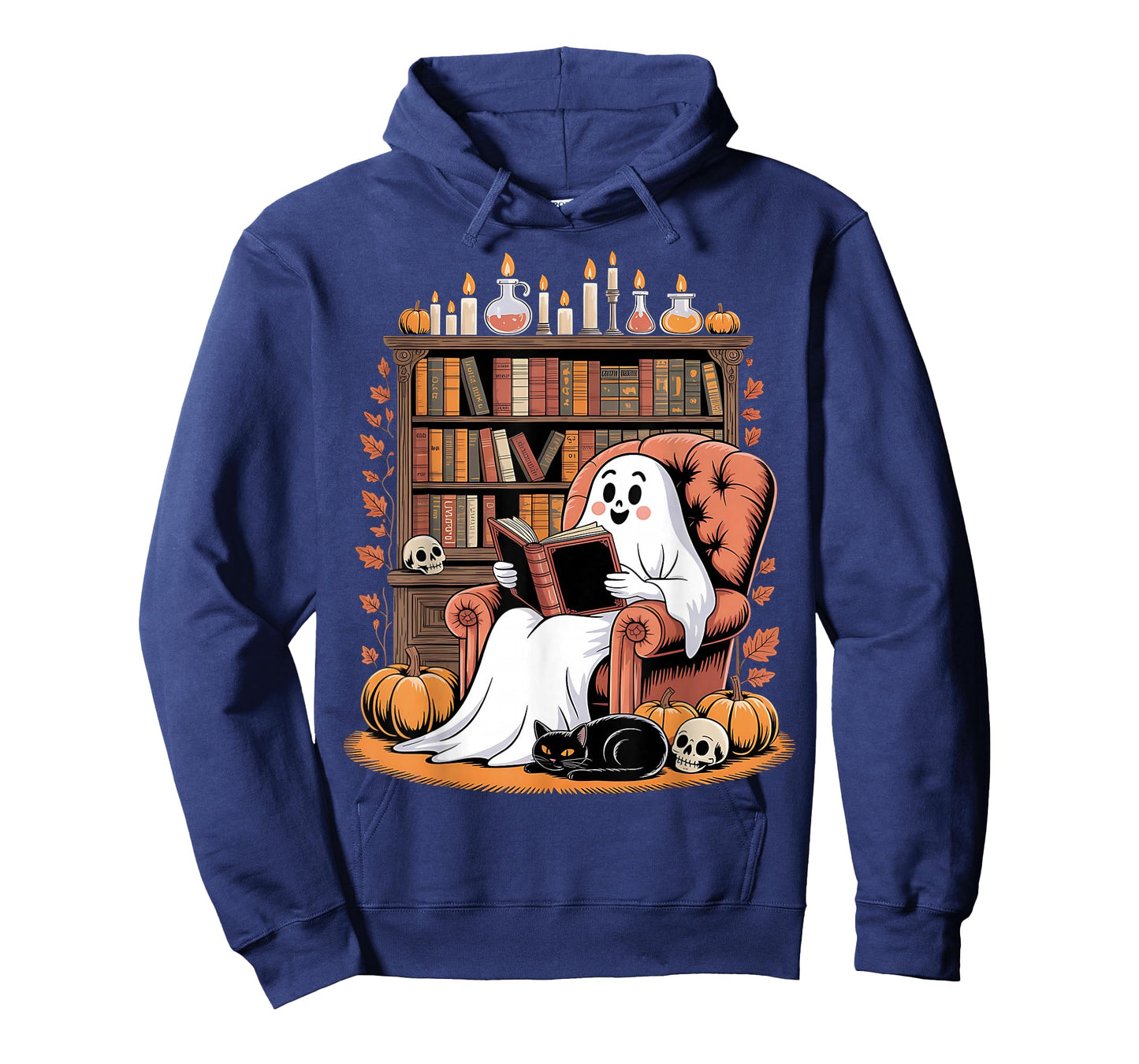 Retro Ghost Reading Books cat, Librarian Ghost Halloween T-Shirt