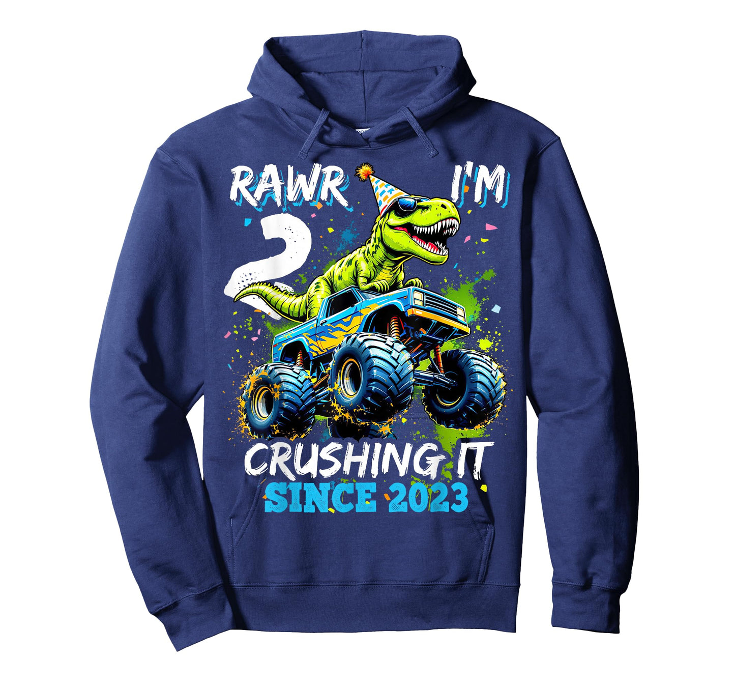 2nd Birthday Monster Truck Dinosaur Party Boys Rawr I'm 2 T-Shirt