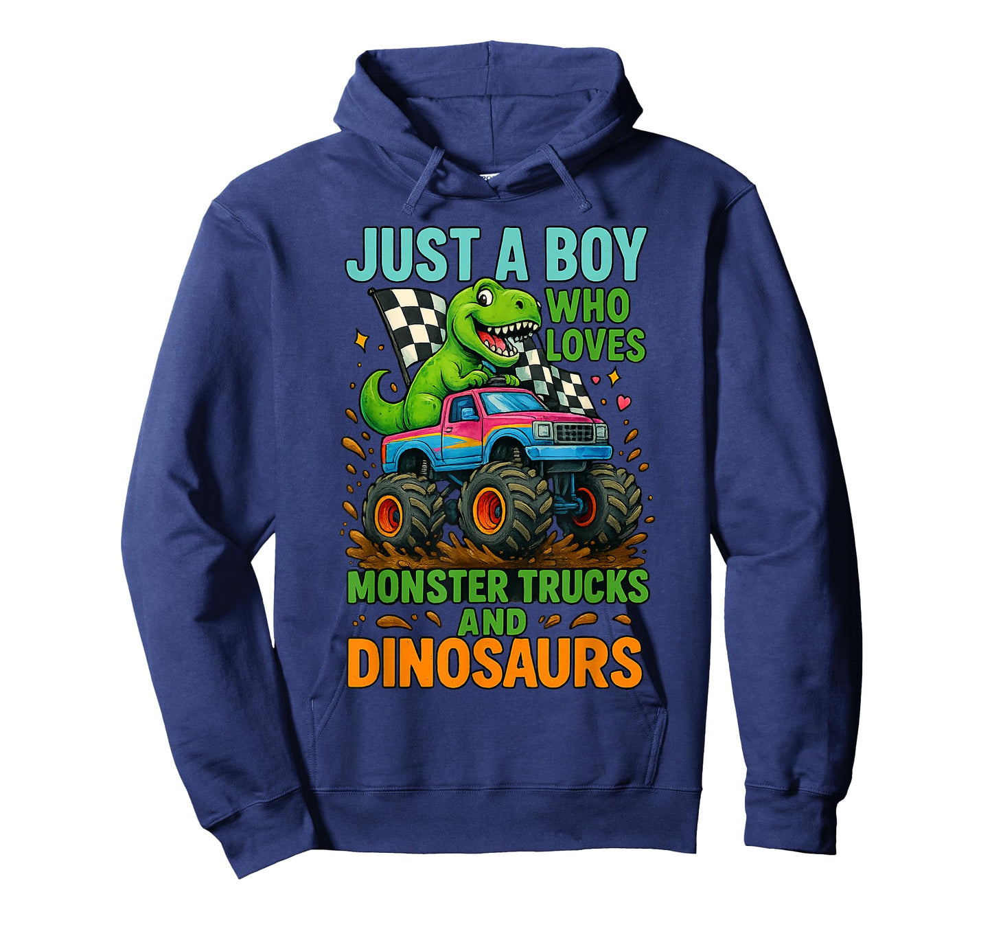 Just A Boy Who Loves Monster Trucks and Dinosaurs Cute T-Rex T-Shirt