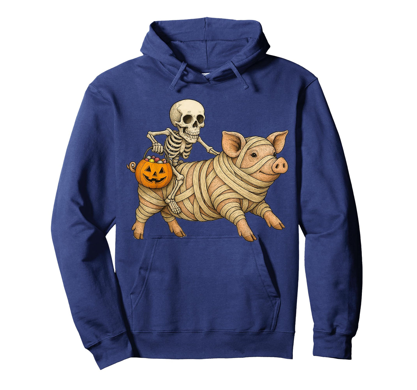 Skeleton Riding Mummy Pig Halloween Funny Pumpkin T-Shirt
