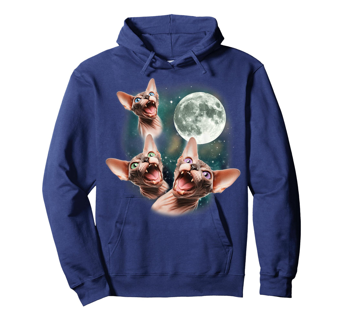 Three Sphynx Moon | 3 Hairless Cats Howling Cursed Wolf Meme T-Shirt for Men Women Kids