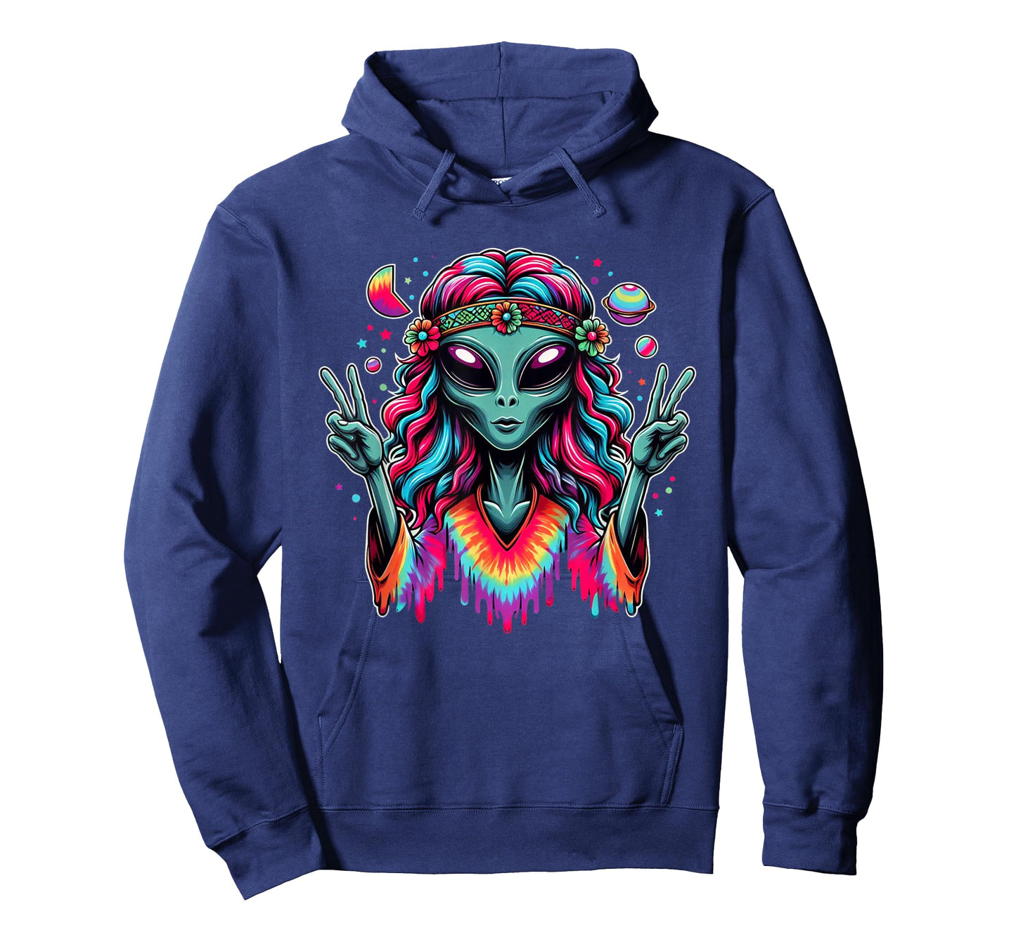 Tie Dye Alien Peace Sign Funny Boho Hippie T-Shirt
